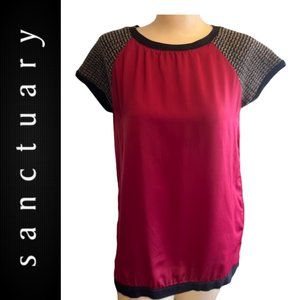 Sanctuary Red Blouse with Sweater Sleeves XS